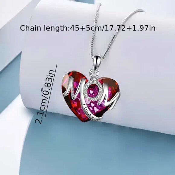 1pc Thanksgiving Heart With MOM Pendant Necklace,"I Love You", Christmas Jewelry - Picture 3 of 3